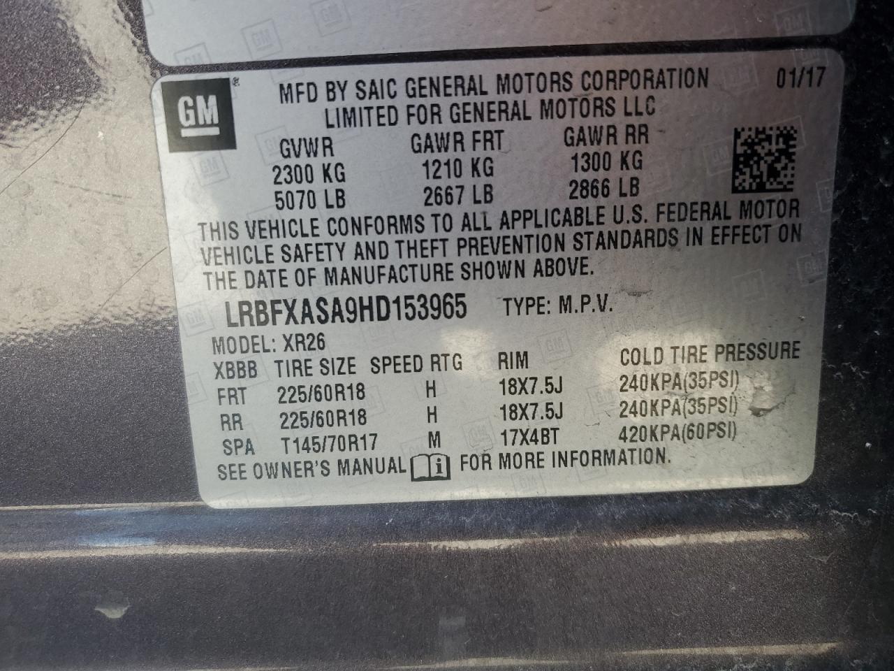 2017 Buick Envision Preferred VIN: LRBFXASA9HD153965 Lot: 48343585