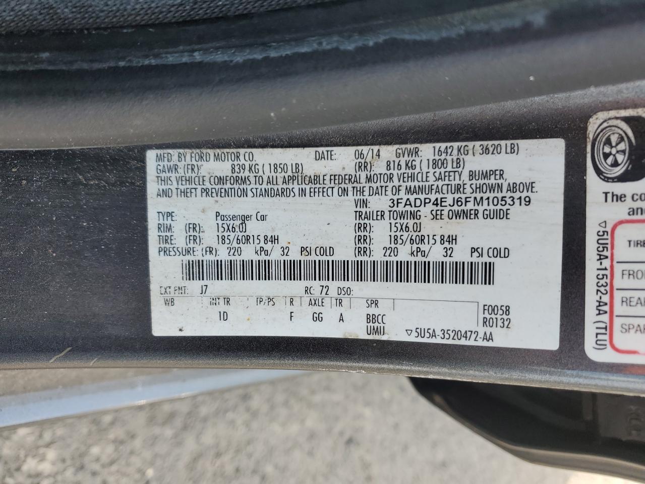 2015 Ford Fiesta Se VIN: 3FADP4EJ6FM105319 Lot: 50662795