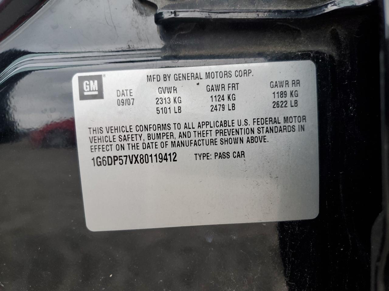 2008 Cadillac Cts Hi Feature V6 VIN: 1G6DP57VX80119412 Lot: 53485295