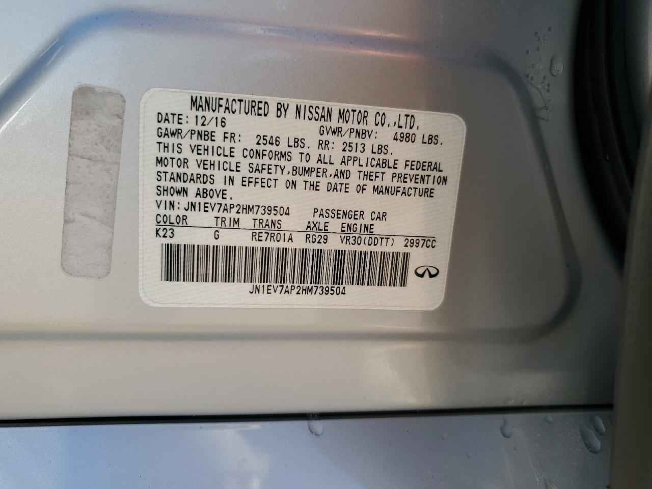 2017 Infiniti Q50 Premium VIN: JN1EV7AP2HM739504 Lot: 49911445