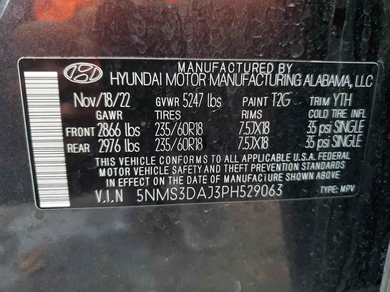 5NMS3DAJ3PH529063 2023 Hyundai Santa Fe Sel Premium