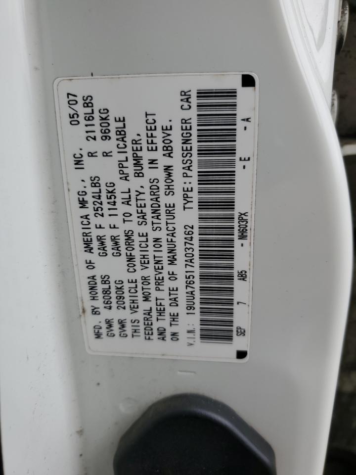 2007 Acura Tl Type S VIN: 19UUA76517A037462 Lot: 51147935