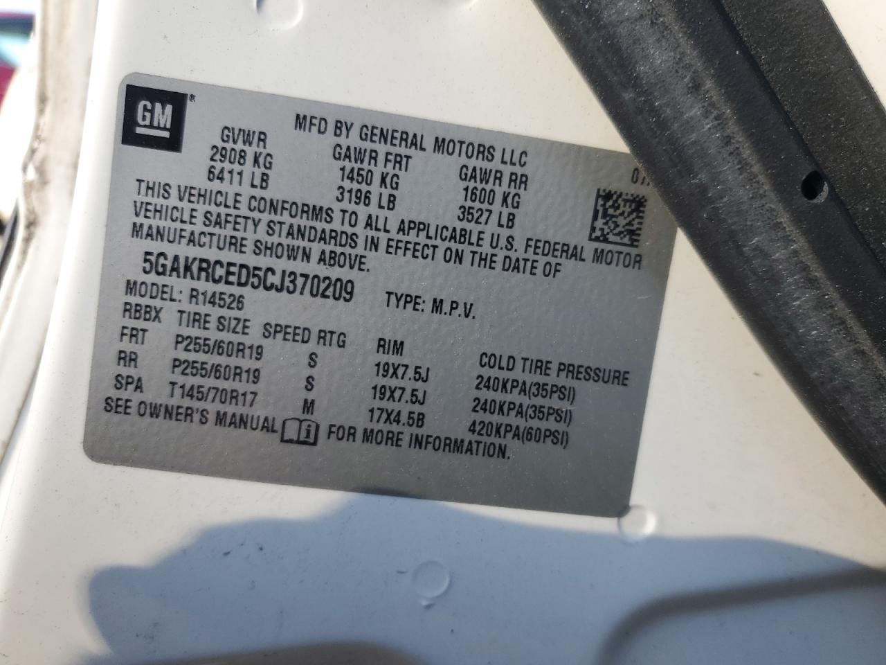 2012 Buick Enclave VIN: 5GAKRCED5CJ370209 Lot: 47854625