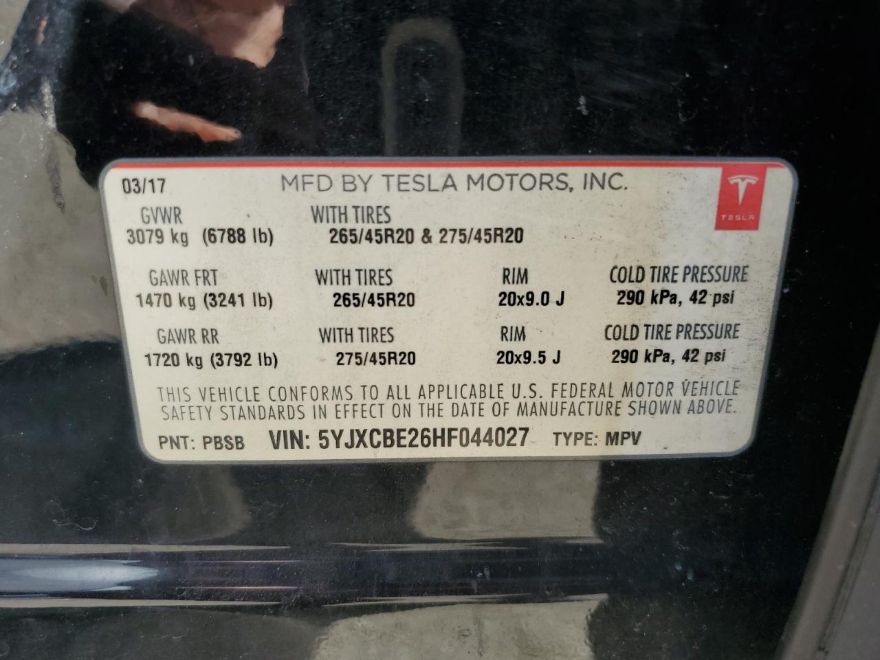 2017 Tesla Model X VIN: 5YJXCBE26HF044027 Lot: 47975195