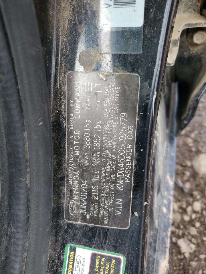 2005 Hyundai Elantra Gls VIN: KMHDN46D05U925779 Lot: 50149505