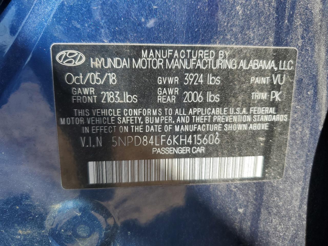 2019 Hyundai Elantra Sel VIN: 5NPD84LF6KH415606 Lot: 46913035