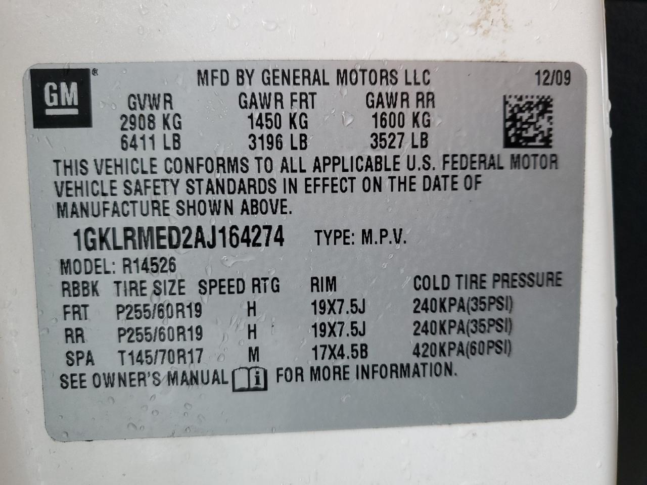 2010 GMC Acadia Slt-1 VIN: 1GKLRMED2AJ164274 Lot: 48523975