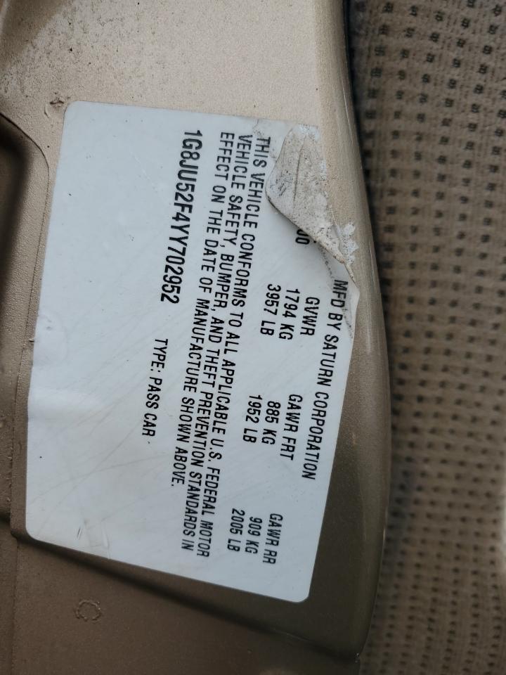 2000 Saturn Ls1 VIN: 1G8JU52F4YY702952 Lot: 49712945