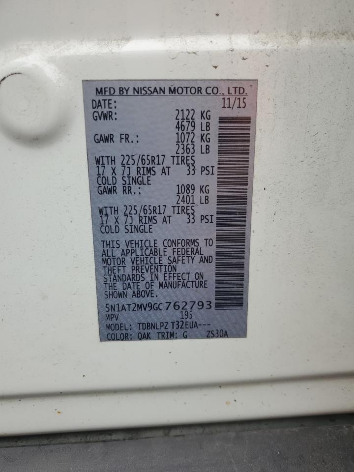 2016 Nissan Rogue S VIN: 5N1AT2MV9GC762793 Lot: 65507615