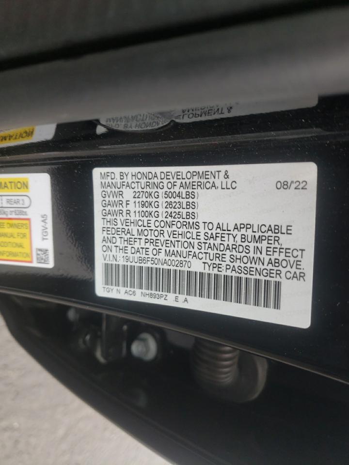 2022 Acura Tlx Tech A VIN: 19UUB6F50NA002870 Lot: 51149795