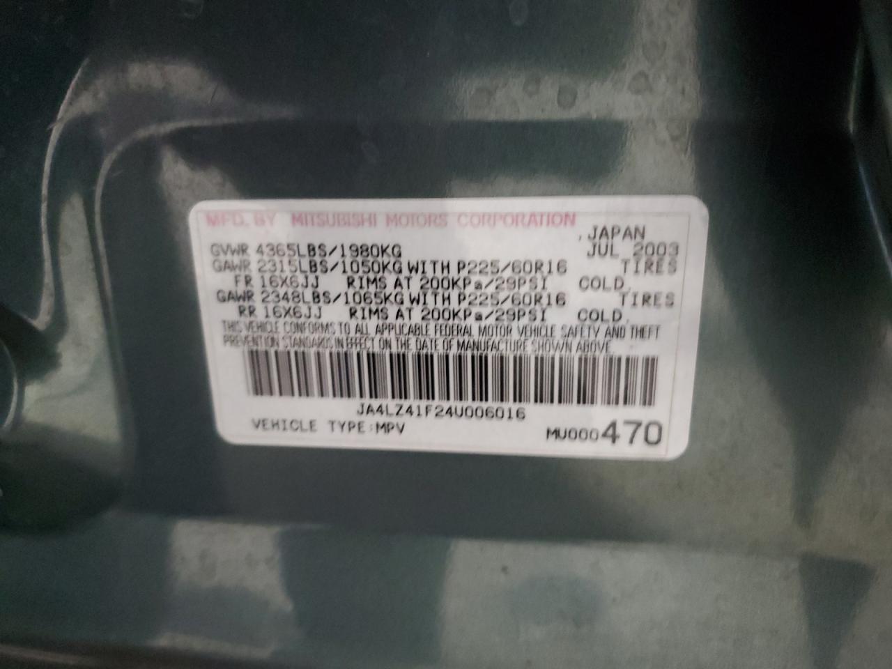 2004 Mitsubishi Outlander Xls VIN: JA4LZ41F24U006016 Lot: 50634255