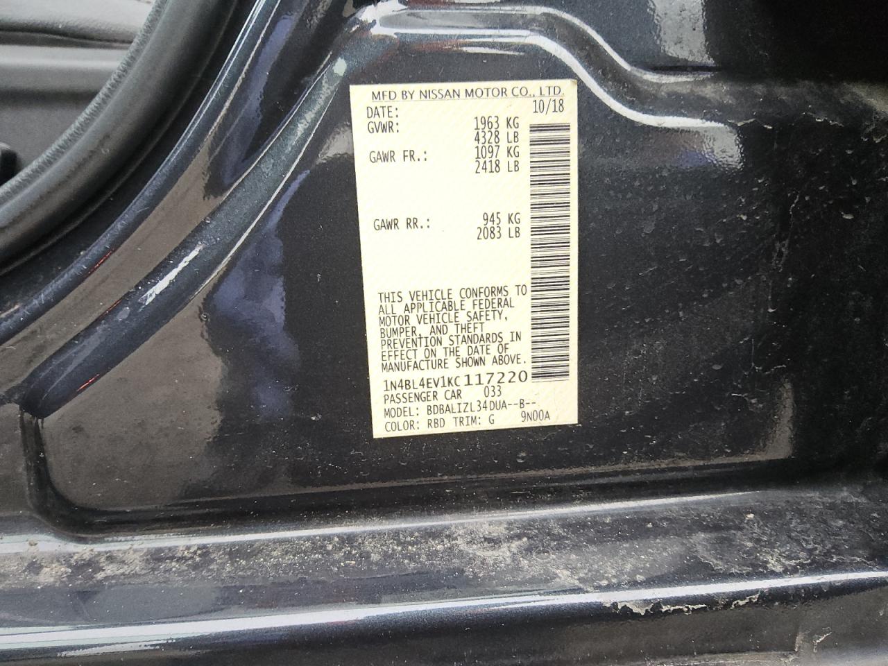 NISSAN ALTIMA 2019 VIN 1N4BL4EV1KC117220 фото 12