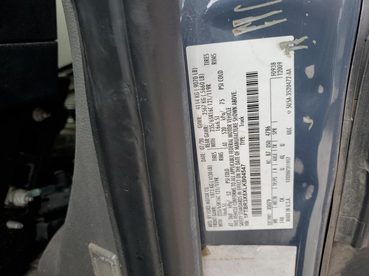 2020 Ford Transit T-250 VIN: 1FTBR3X8XLKB04547 Lot: 49649315