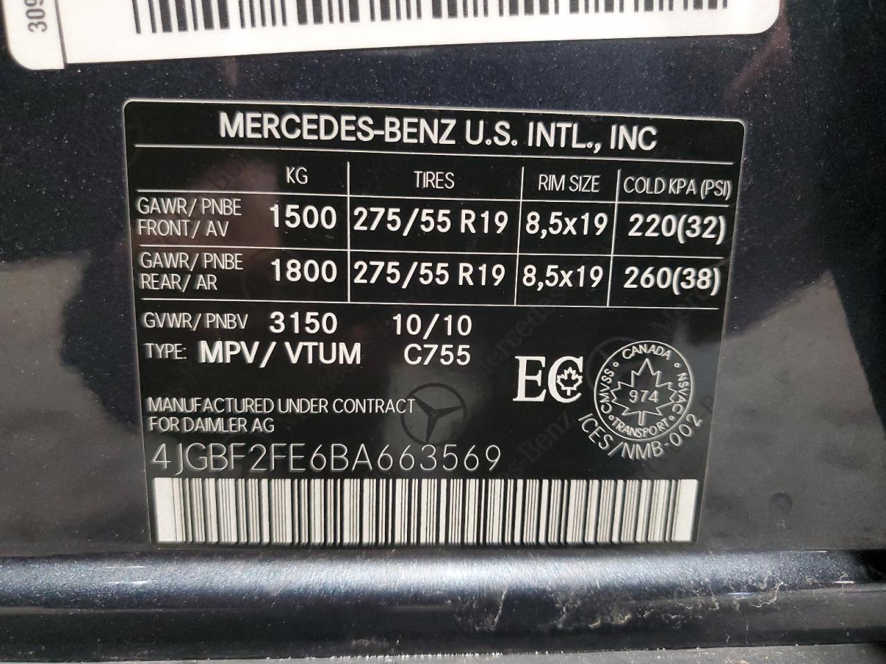 2011 Mercedes-Benz Gl 350 Bluetec VIN: 4JGBF2FE6BA663569 Lot: 49327495
