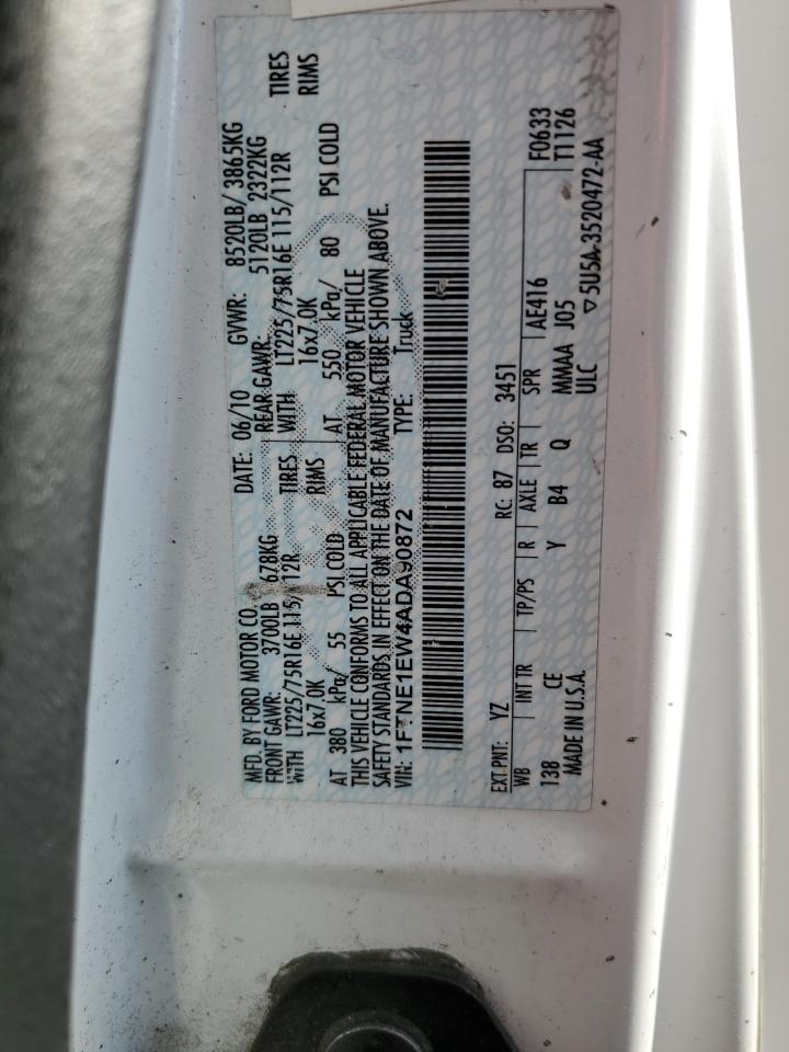 2010 Ford Econoline E150 Van VIN: 1FTNE1EW4ADA90872 Lot: 48737365