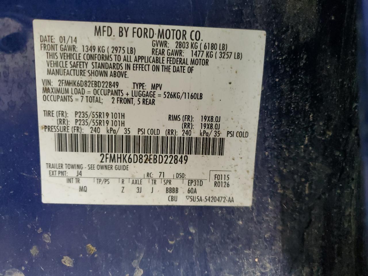 2014 Ford Flex Limited VIN: 2FMHK6D82EBD22849 Lot: 47084815