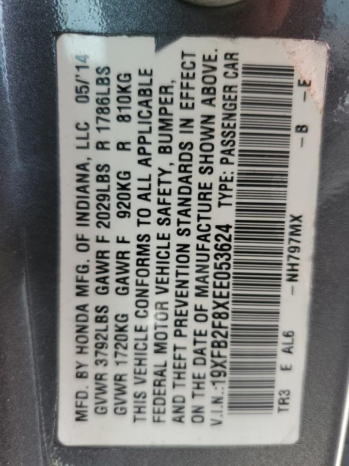 2014 Honda Civic Ex VIN: 19XFB2F8XEE053624 Lot: 50575135