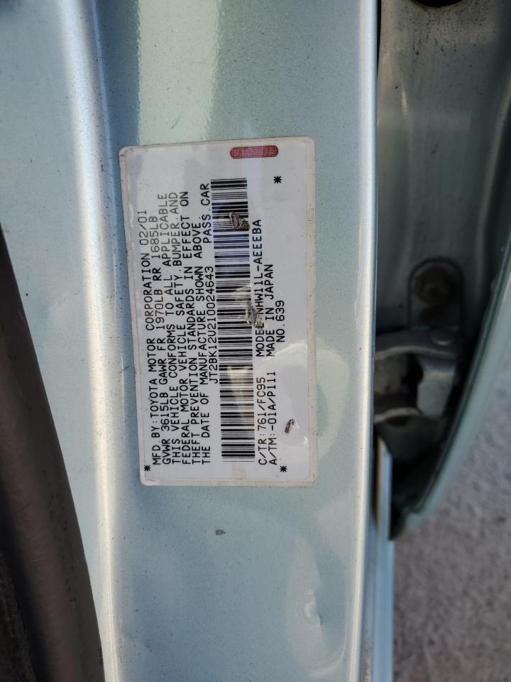 2001 Toyota Prius VIN: JT2BK12U210024643 Lot: 50190895