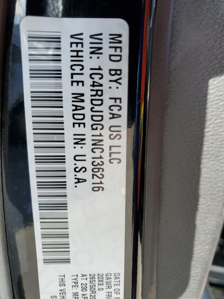 2022 Dodge Durango Gt VIN: 1C4RDJDG1NC136216 Lot: 48945725