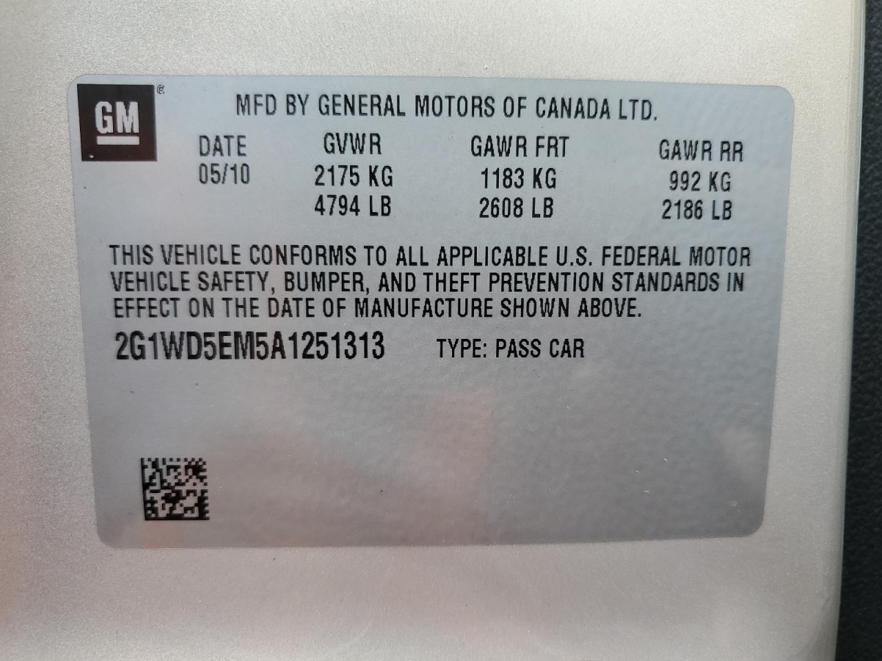2010 Chevrolet Impala Police VIN: 2G1WD5EM5A1251313 Lot: 70690275