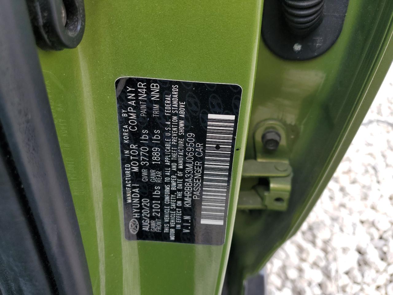 2021 Hyundai Venue Se VIN: KMHRB8A33MU069509 Lot: 48755955