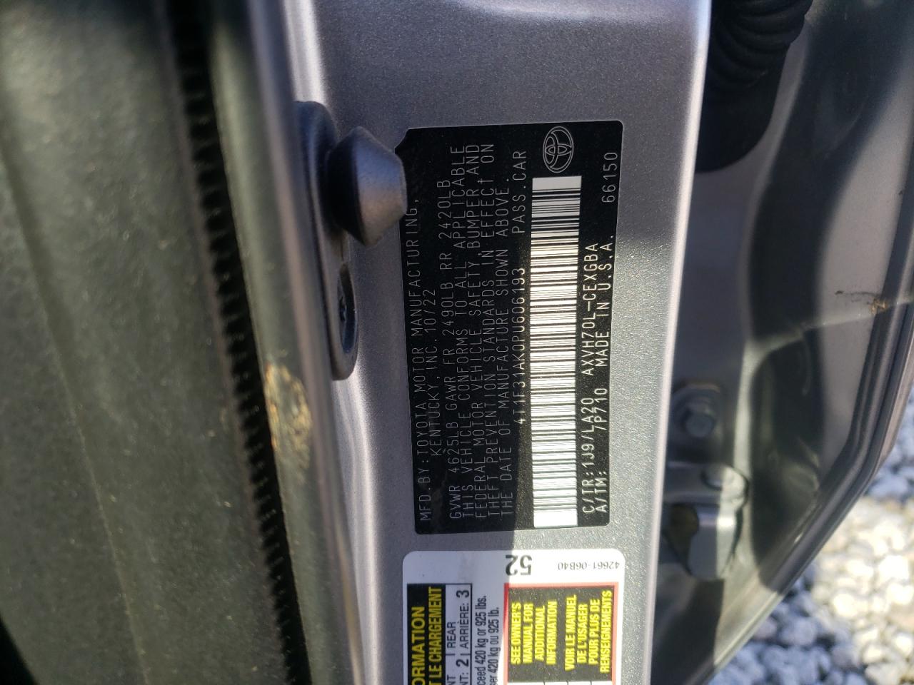 2023 Toyota Camry Xle VIN: 4T1F31AK0PU606193 Lot: 47167485