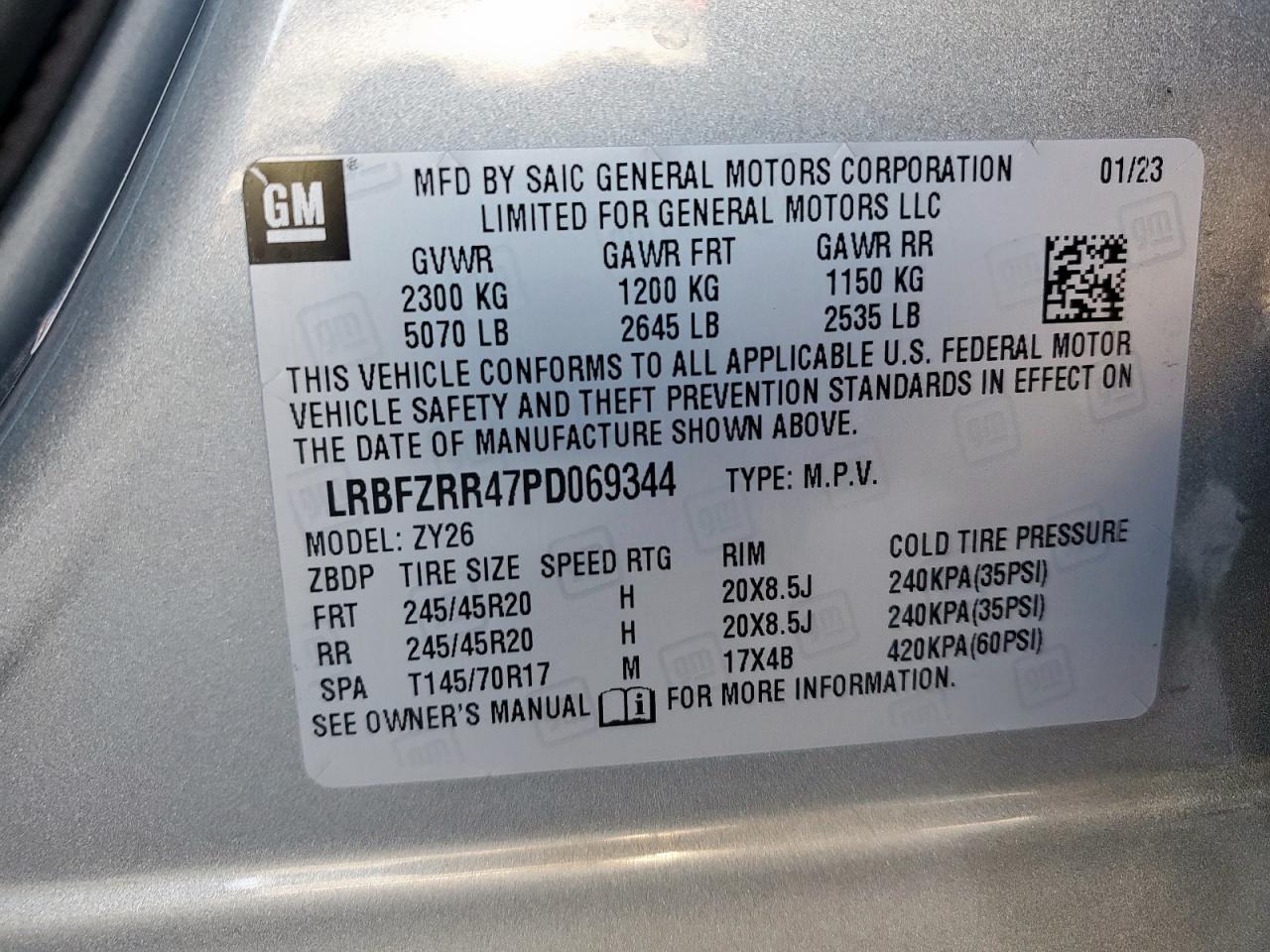 2023 Buick Envision Avenir VIN: LRBFZRR47PD069344 Lot: 48989315