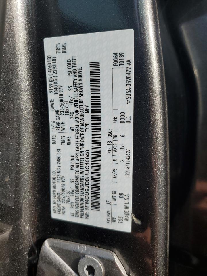 VIN: 1FMCU9JD8HUC16640 2017 FORD ESCAPE