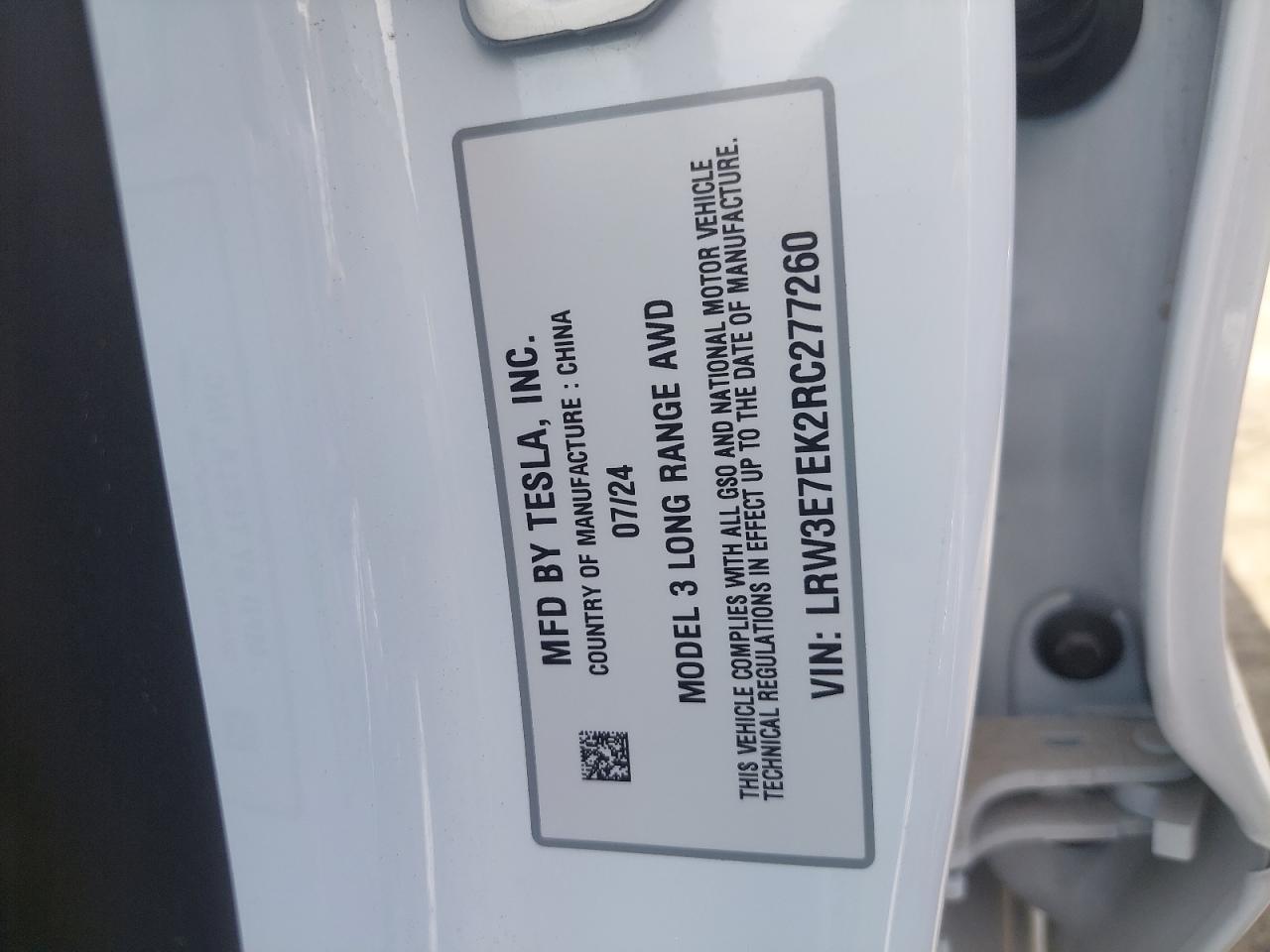 LRW3E7EK2RC277260 - 2024 Tesl Model 3 - #48269905