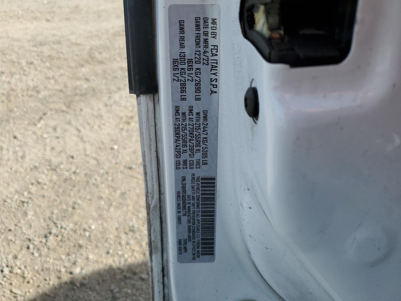 2022 Ram Promaster City Tradesman VIN: ZFBHRFAB8N6W67711 Lot: 50298255