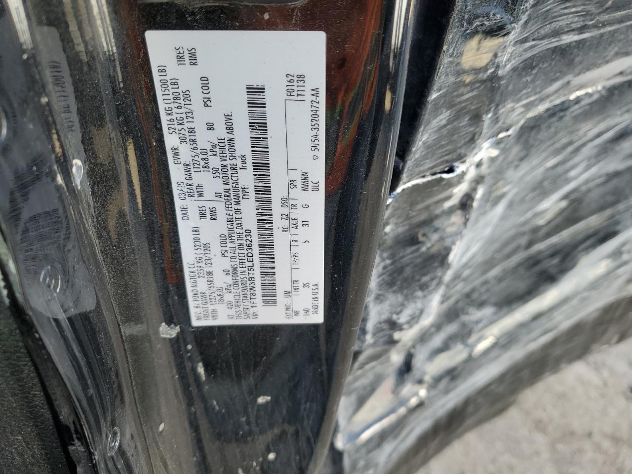 2020 Ford F350 Super Duty VIN: 1FT8W3BT5LED36230 Lot: 80173085