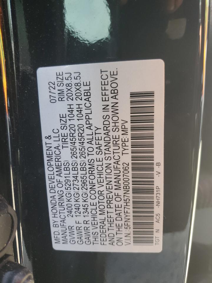 2022 Honda Passport Exl VIN: 5FNYF7H57NB007062 Lot: 48020145