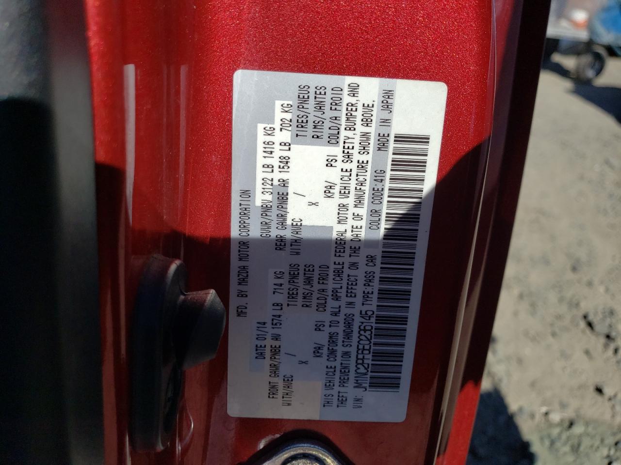 2014 Mazda Mx-5 Miata Grand Touring VIN: JM1NC2PF6E0236145 Lot: 48206175