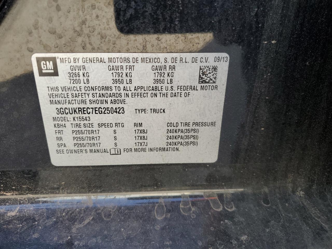 2014 Chevrolet Silverado K1500 Lt VIN: 3GCUKREC7EG250423 Lot: 47042845