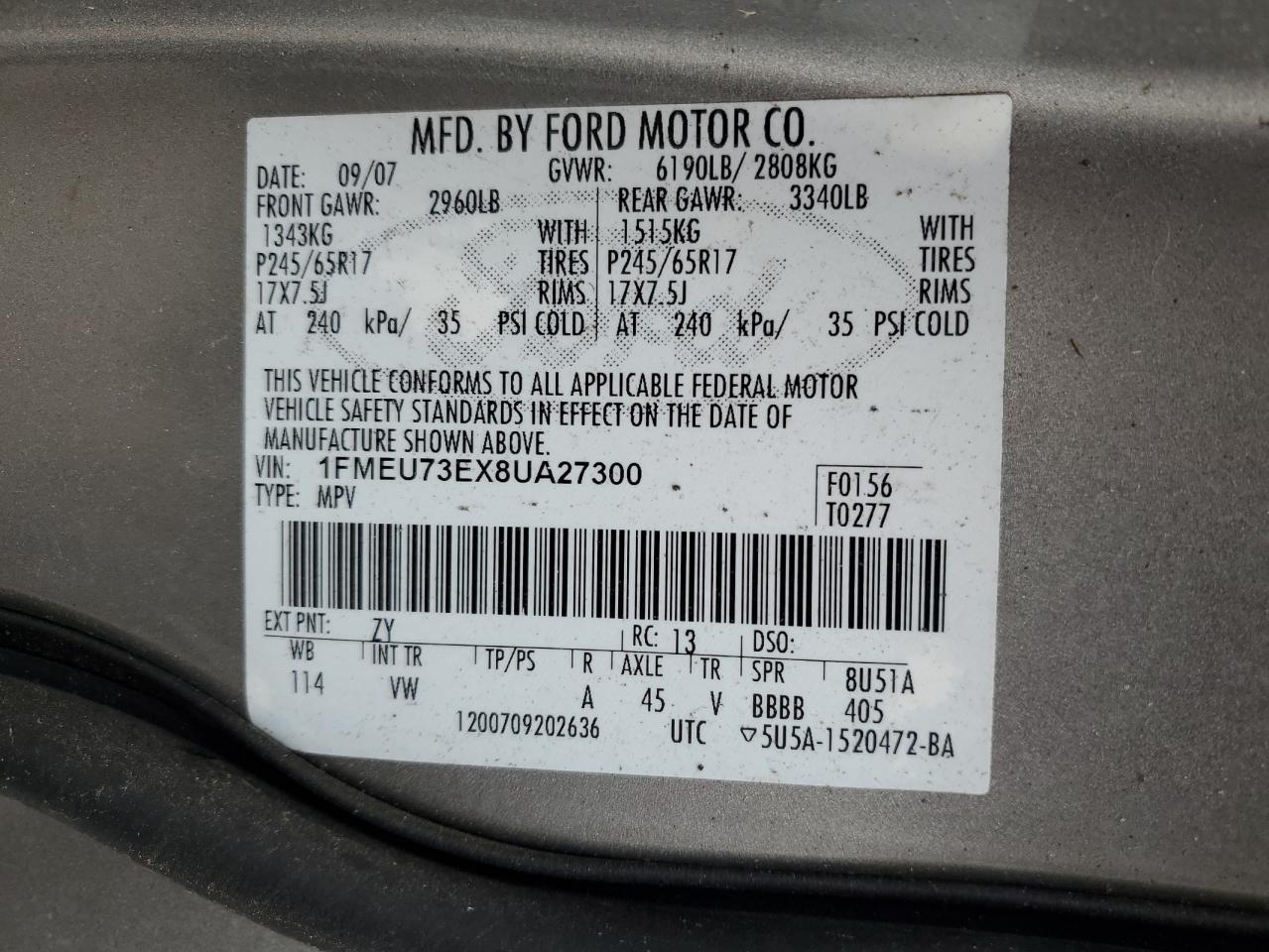 2008 Ford Explorer Xlt VIN: 1FMEU73EX8UA27300 Lot: 48832335