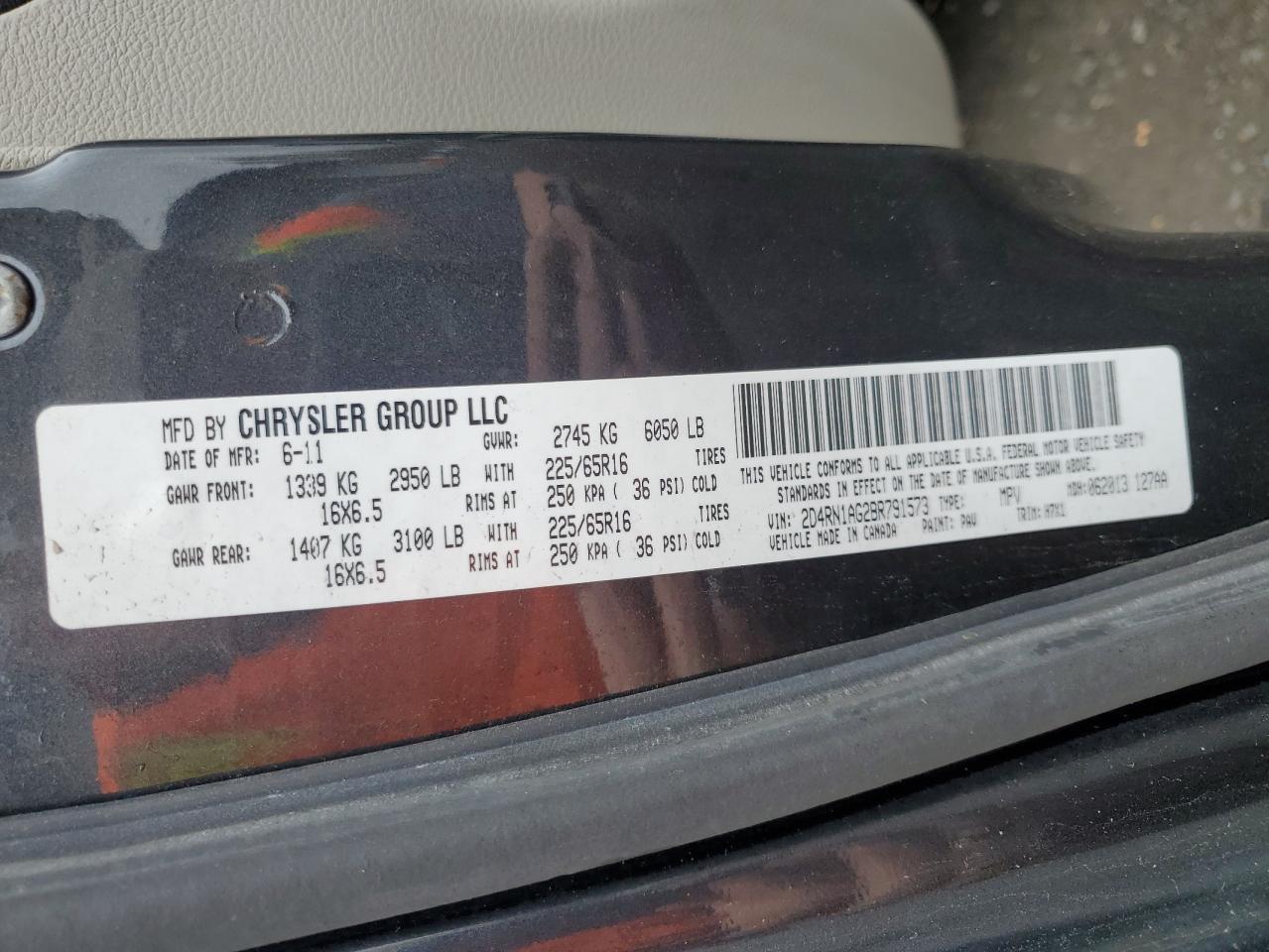 2011 Dodge Grand Caravan C/V VIN: 2D4RN1AG2BR791573 Lot: 50886445