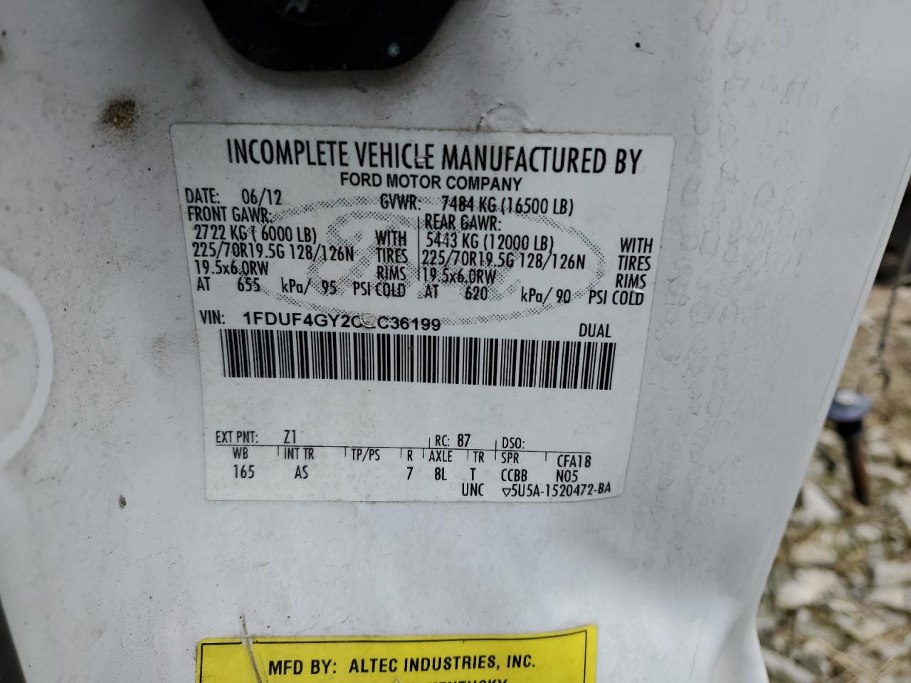 2012 Ford F450 Super Duty VIN: 1FDUF4GY2CEC36199 Lot: 56557455