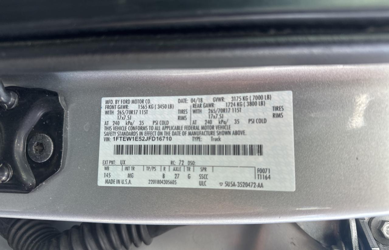 VIN: 1FTEW1E52JFD16710 2018 FORD F-150
