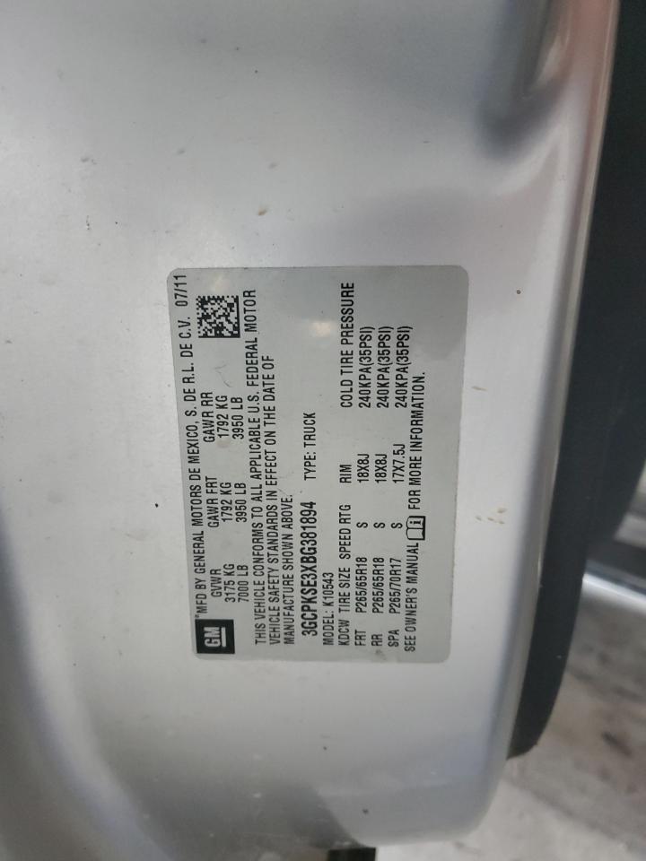 2011 Chevrolet Silverado K1500 Lt VIN: 3GCPKSE3XBG381894 Lot: 50690275