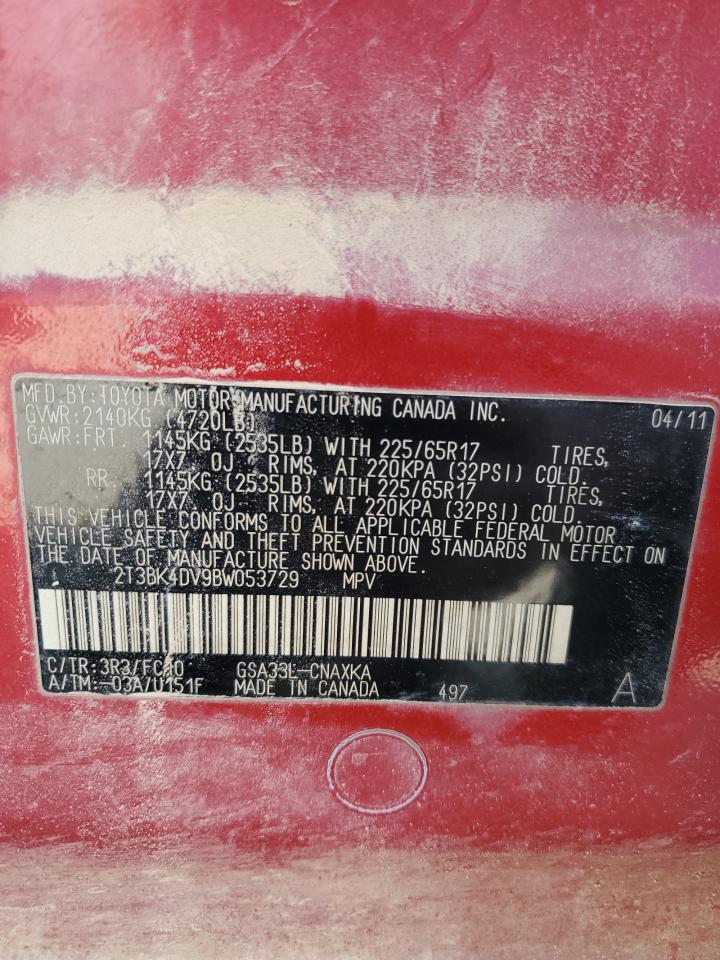 2011 Toyota Rav4 VIN: 2T3BK4DV9BW053729 Lot: 50371055