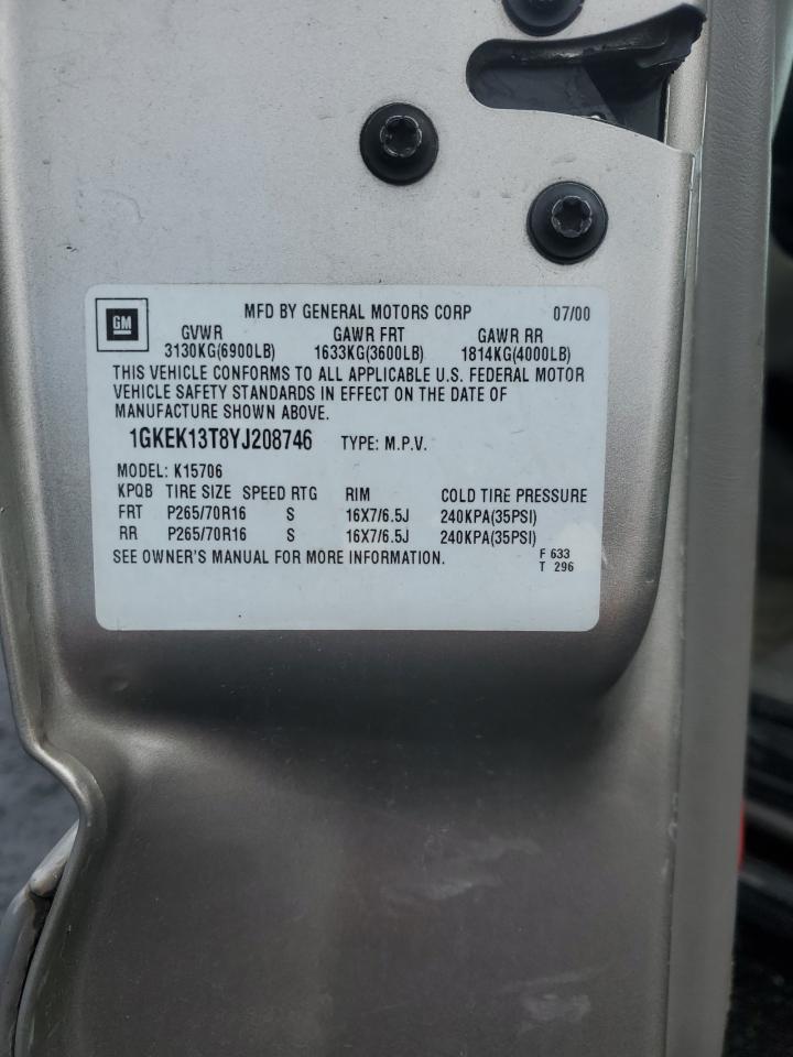 2000 GMC Yukon VIN: 1GKEK13T8YJ208746 Lot: 48691015