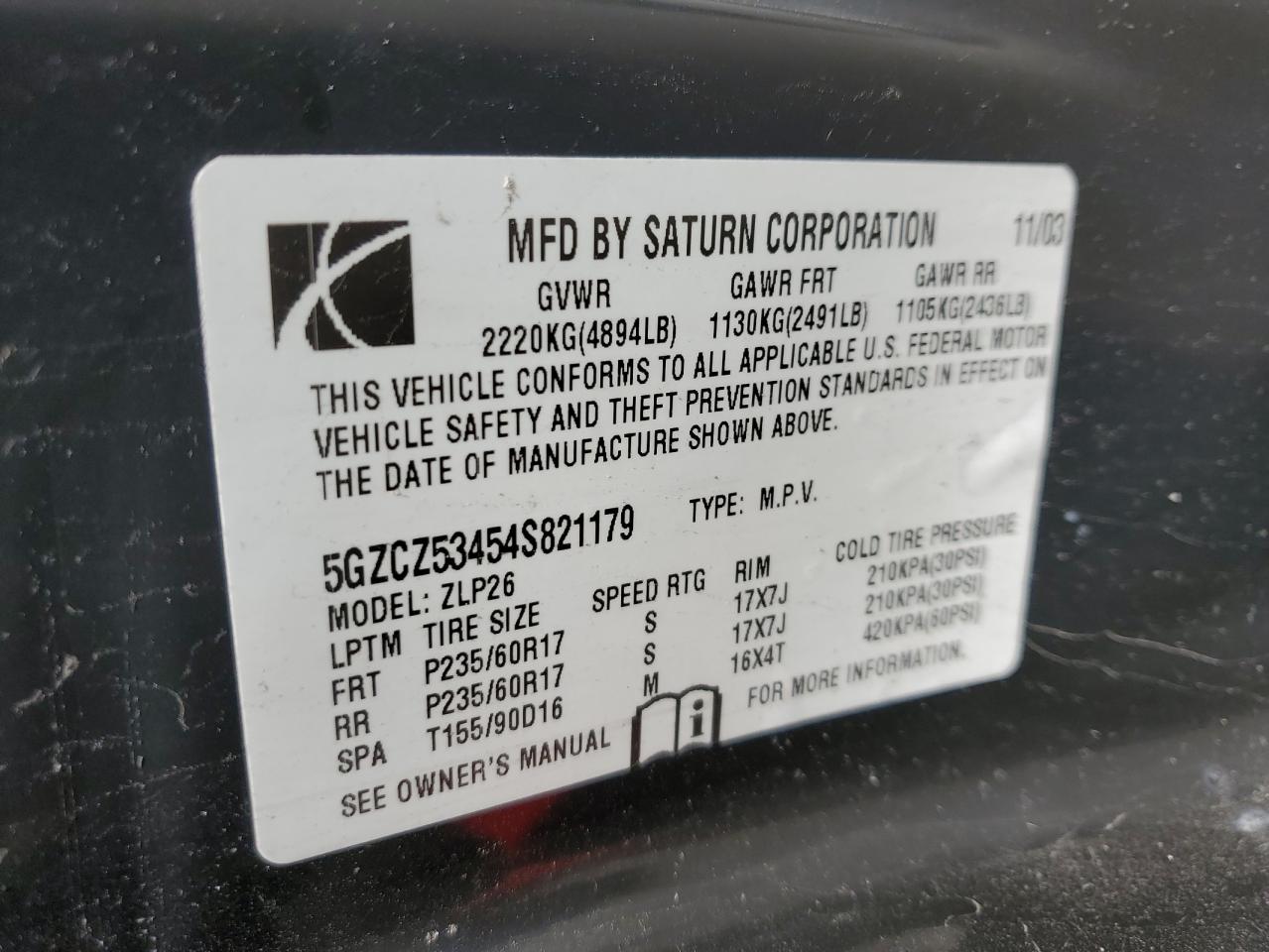 2004 Saturn Vue VIN: 5GZCZ53454S821179 Lot: 48517405