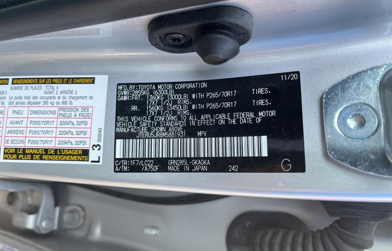 2021 Toyota 4Runner Sr5 Premium VIN: JTERU5JR8M5881931 Lot: 49472975