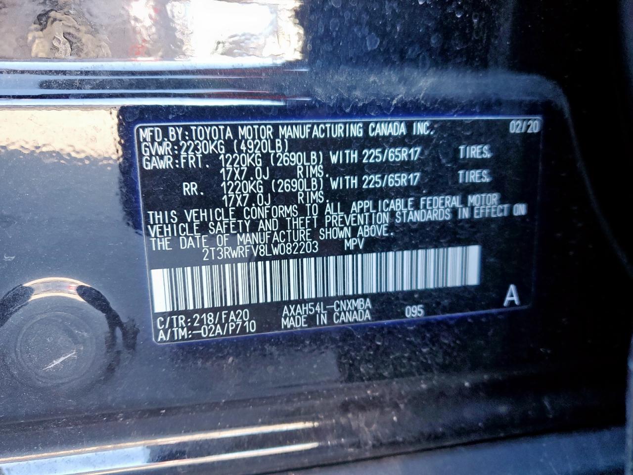2020 Toyota Rav4 Xle VIN: 2T3RWRFV8LW082203 Lot: 47774735