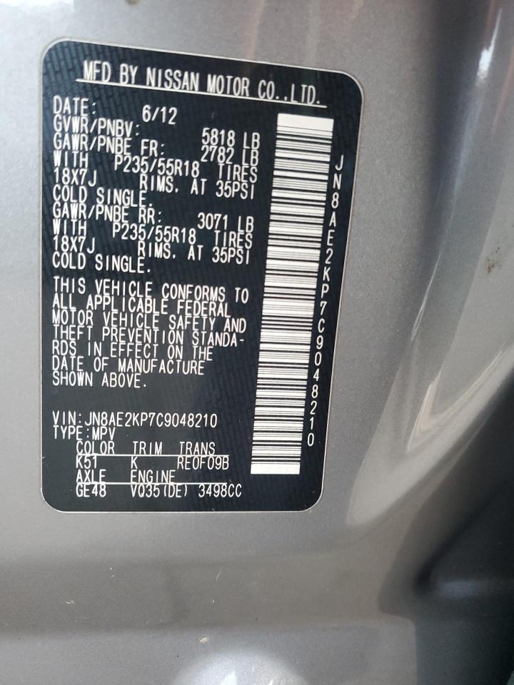 2012 Nissan Quest S VIN: JN8AE2KP7C9048210 Lot: 48480135