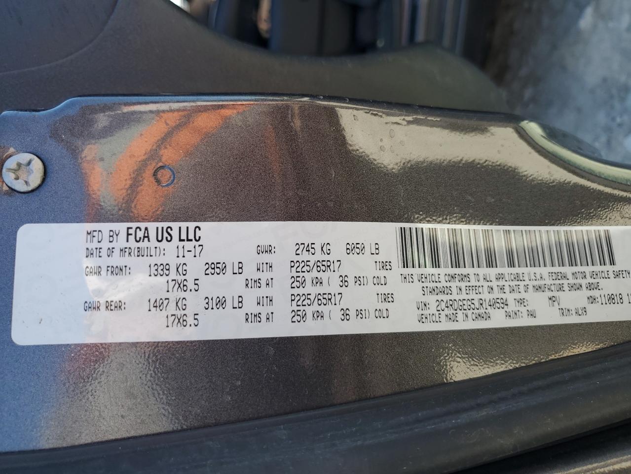 2018 Dodge Grand Caravan Gt VIN: 2C4RDGEG5JR140594 Lot: 48394125