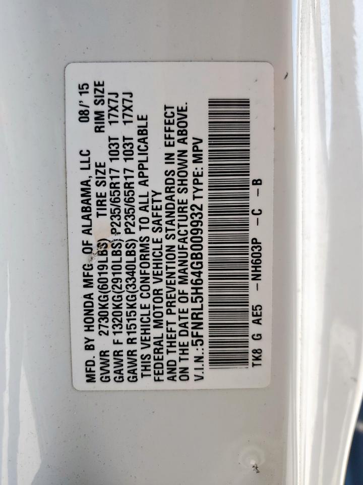 2016 Honda Odyssey Exl VIN: 5FNRL5H64GB009932 Lot: 50264285