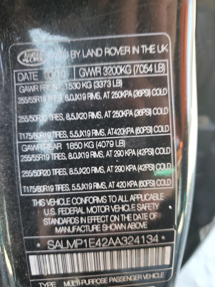 2010 Land Rover Range Rover Autobiography VIN: SALMP1E42AA324134 Lot: 48573865