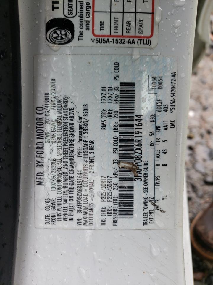 2006 Ford Fusion Sel VIN: 3FAFP08ZX6R191644 Lot: 47554545