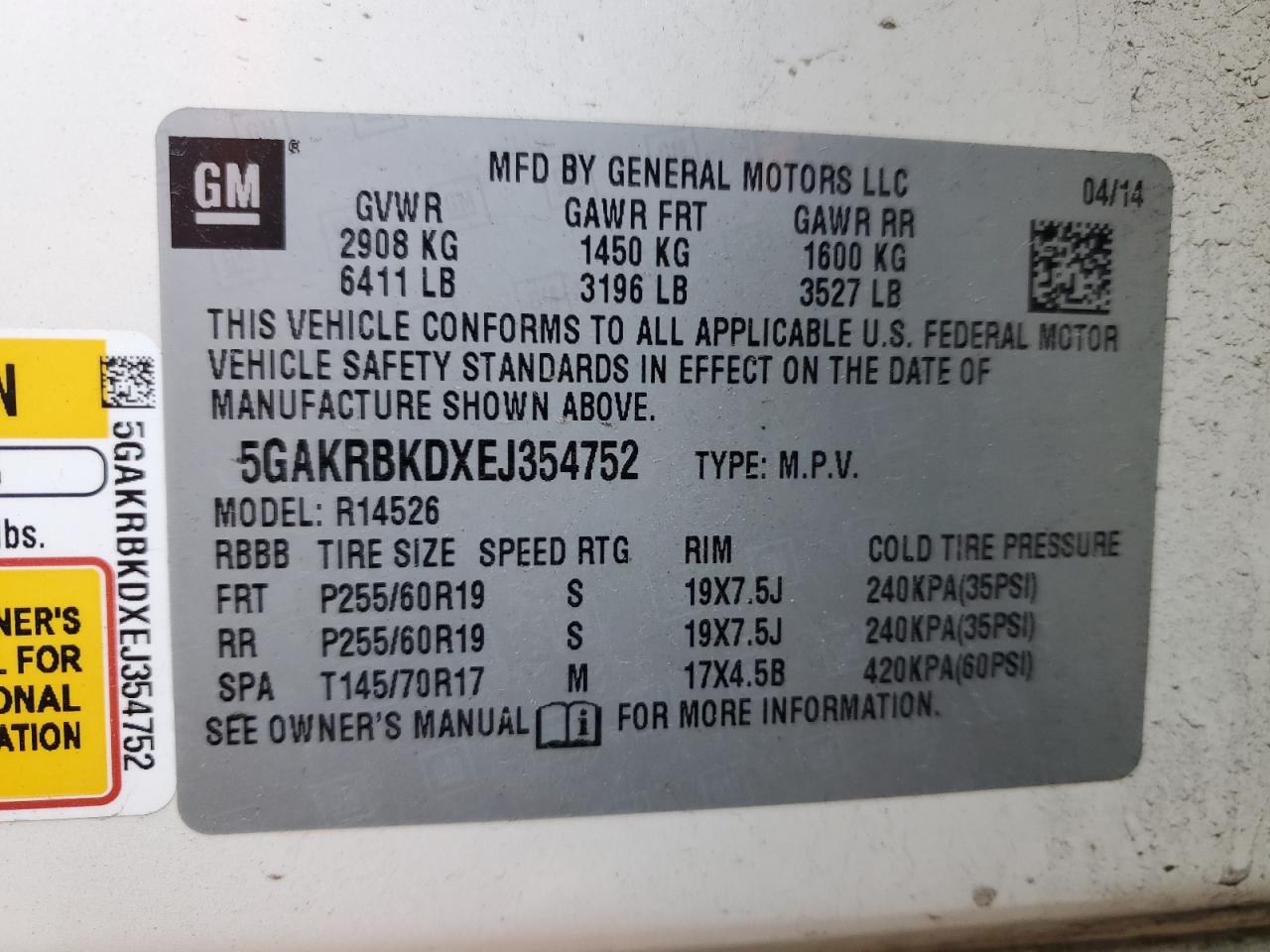 2014 Buick Enclave VIN: 5GAKRBKDXEJ354752 Lot: 49808755